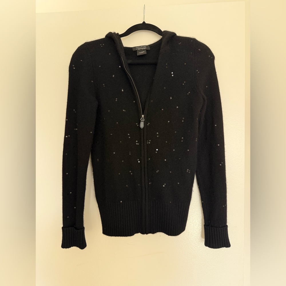 Cashmere by Bloomingdale's Black Sequin Zip Up